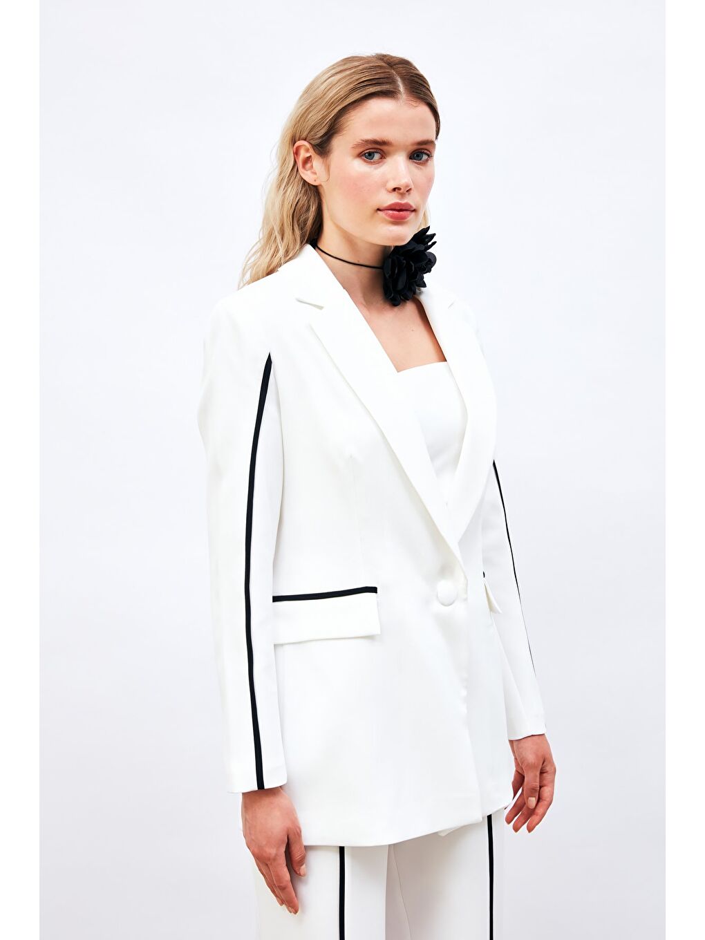 Kontrast Salaş Ceket - Ekru-2