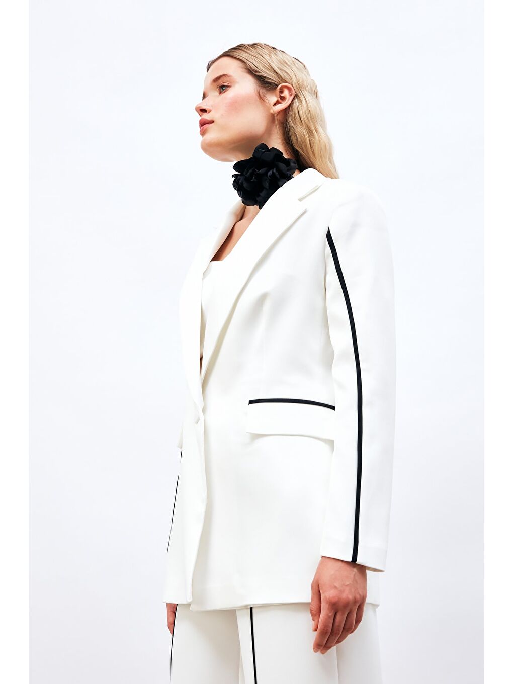 Kontrast Salaş Ceket - Ekru-5
