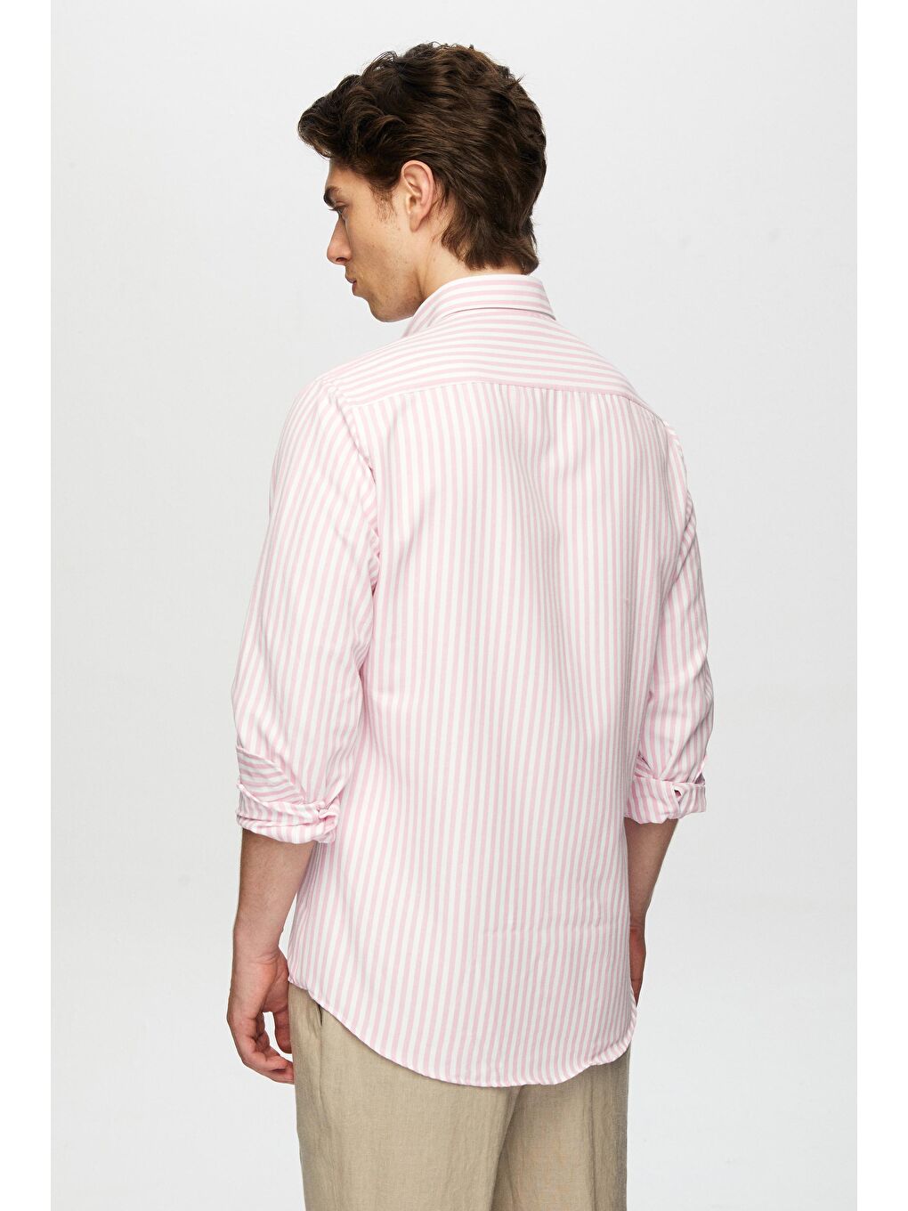 Slim Fit Pembe Çizgili Gömlek-3