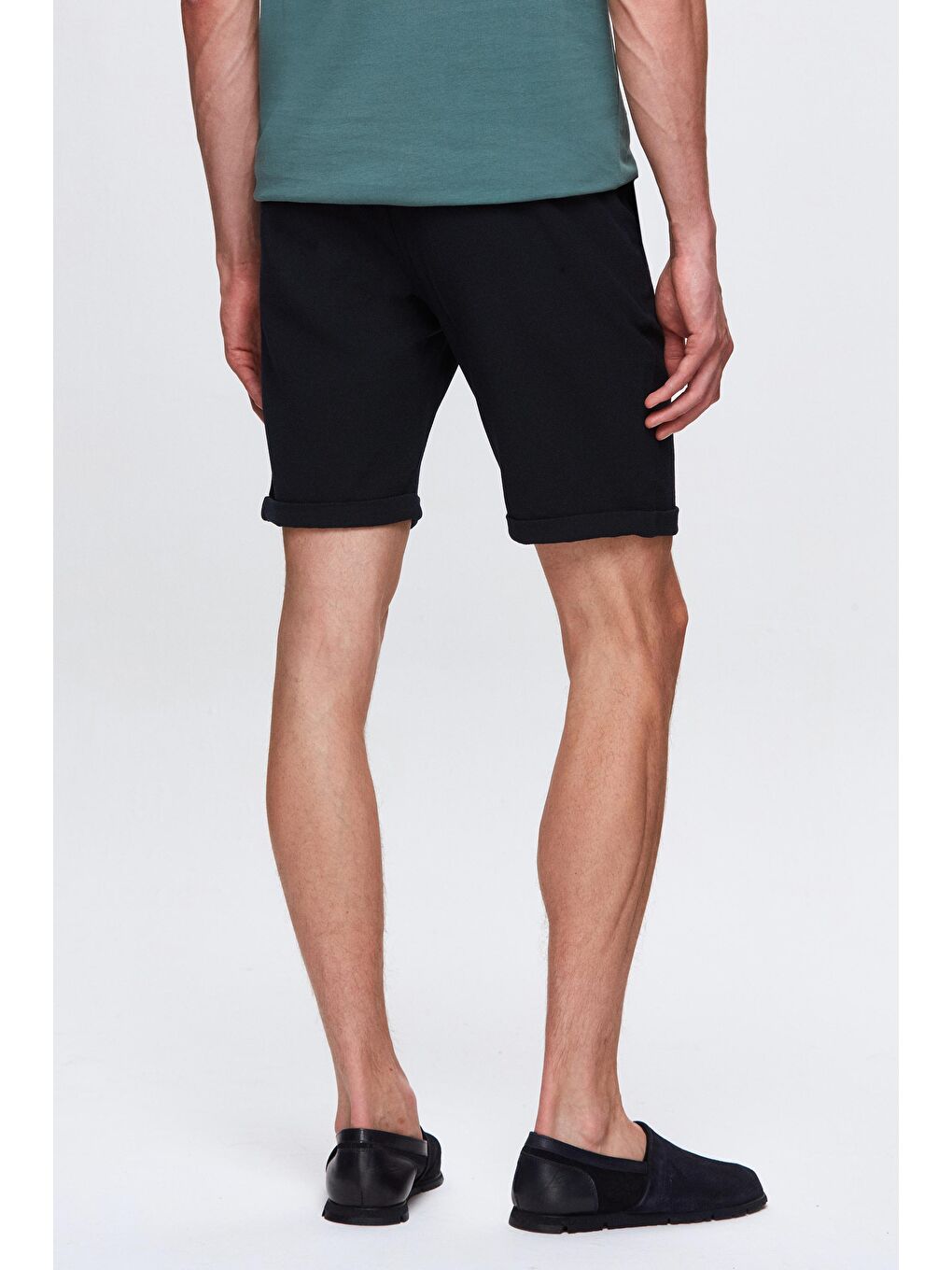 Lacivert Beli Lastikli Bağcık Detaylı Duble Paça Viskonlu Jogger Şort-2