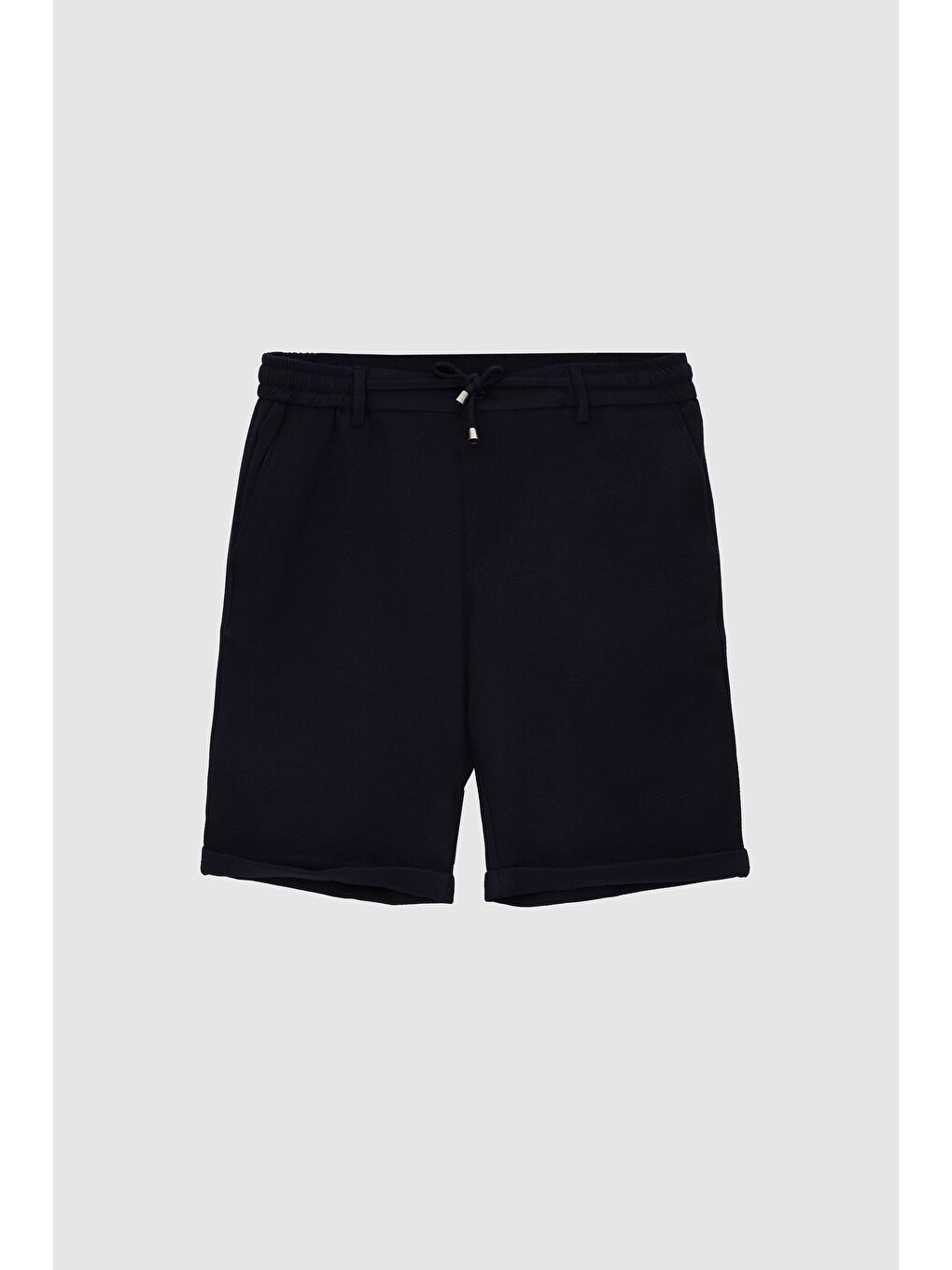 Lacivert Beli Lastikli Bağcık Detaylı Duble Paça Viskonlu Jogger Şort-4