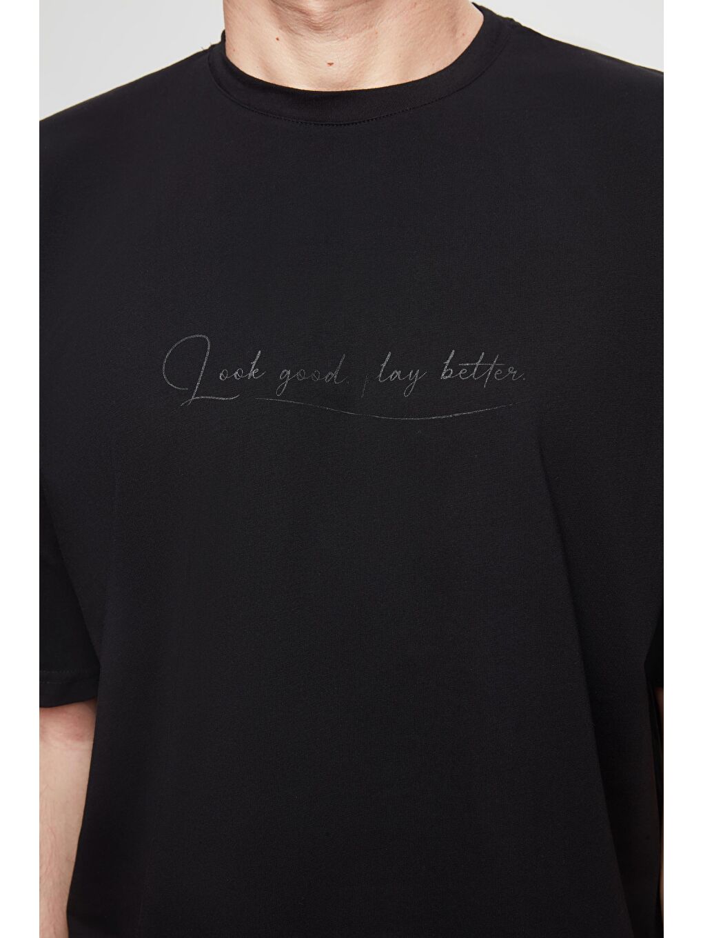 Oversize Siyah Baskılı %100 Pamuk Tişört-1