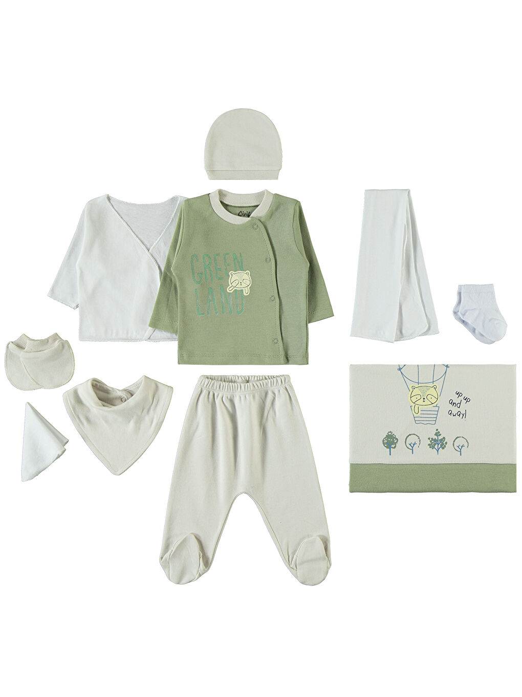 Baby Erkek Bebek 10'lu Zıbın Setleri 0-1 Ay Yeşil
