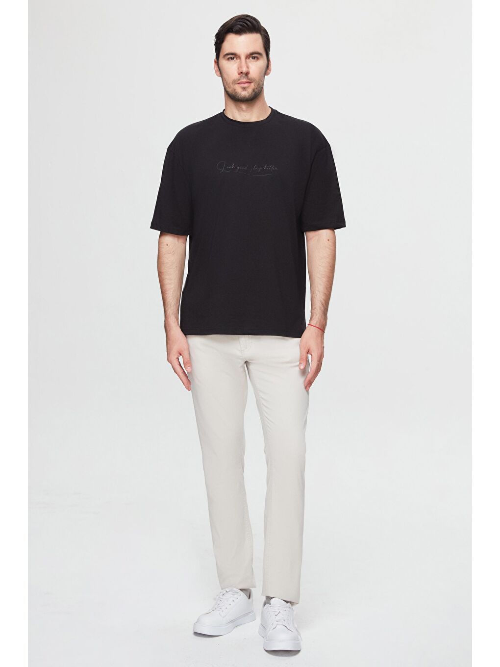 Oversize Siyah Baskılı %100 Pamuk Tişört-3