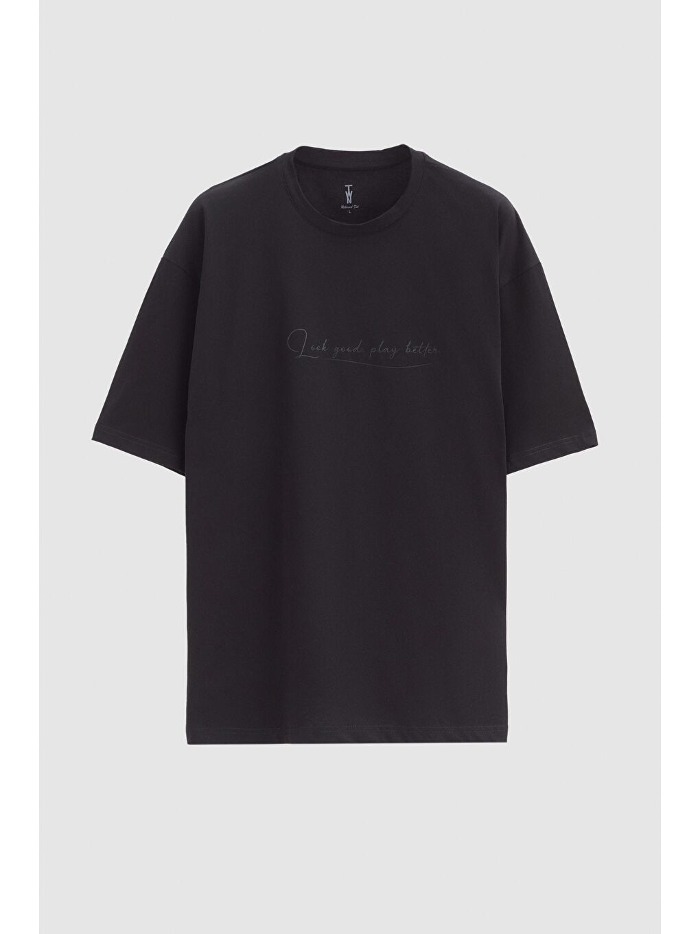 Oversize Siyah Baskılı %100 Pamuk Tişört-4