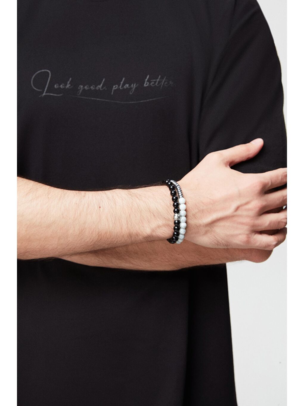 Oversize Siyah Baskılı %100 Pamuk Tişört-5