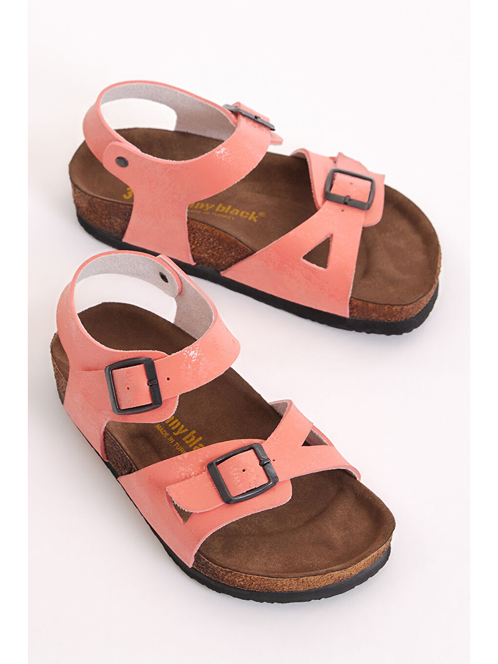 Kırmızı Çocuk Unisex Nar Çiçeği Rahat Kalıp Poli Taban Çift Tokalı Sandalet