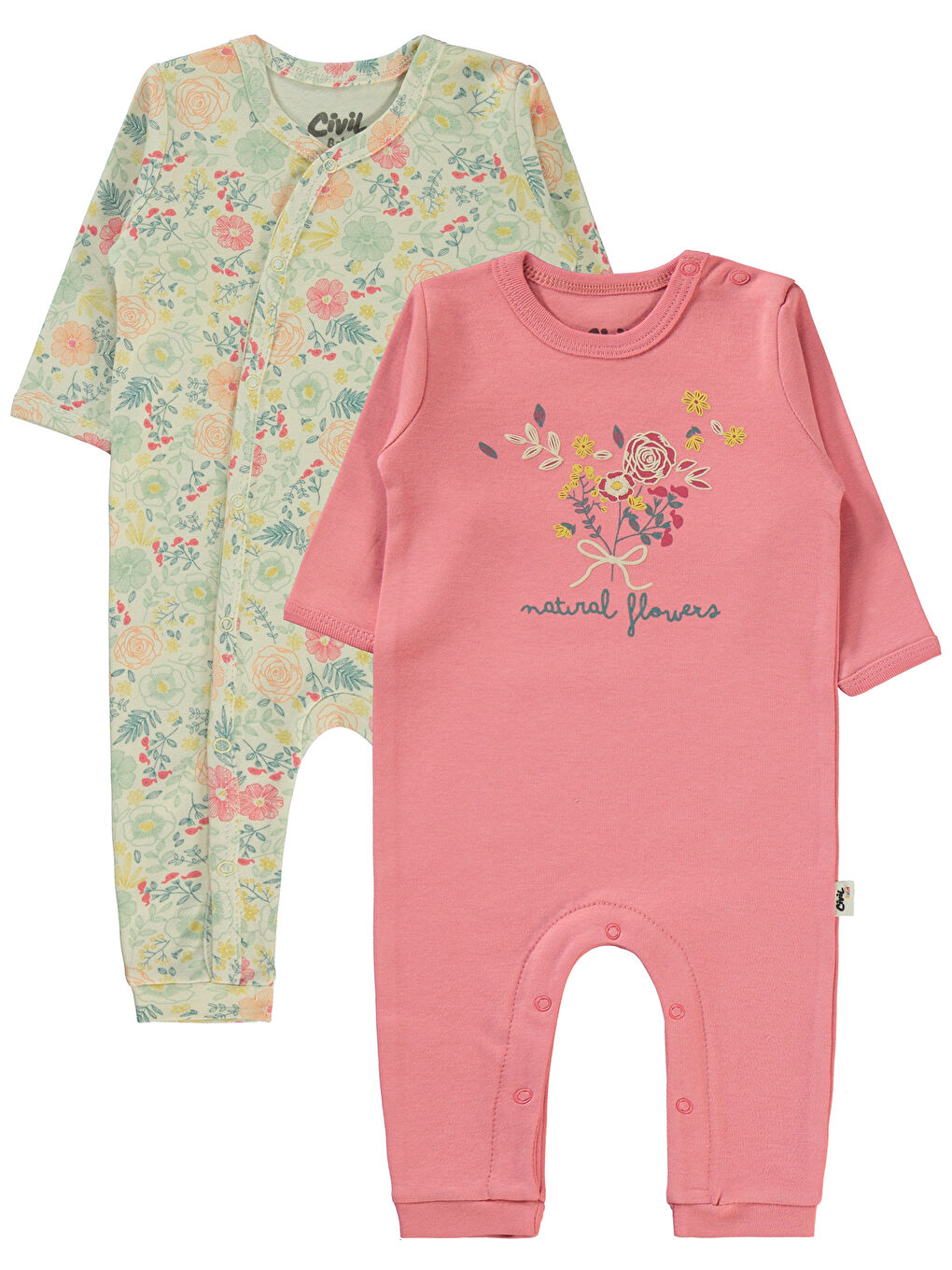 Pembe Baby Kız Bebek 2'li Patiksiz Tulum 3-9 Ay Gül