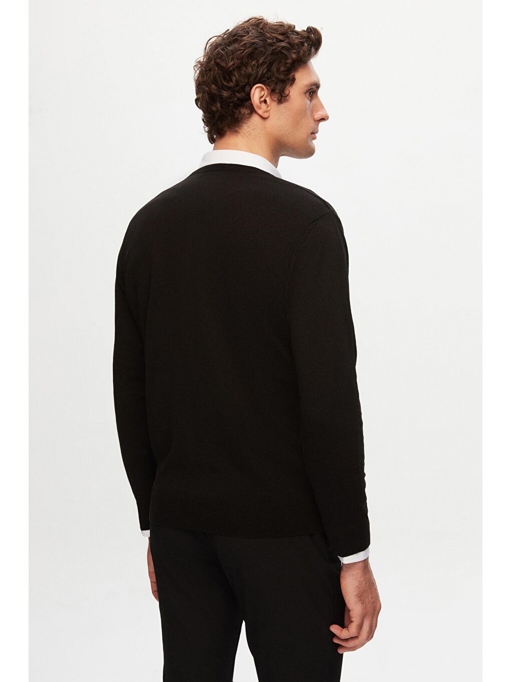 Slim Fit Siyah Pamuk Karışımlı 2'Li V Yaka Triko Ve Gömlek-3