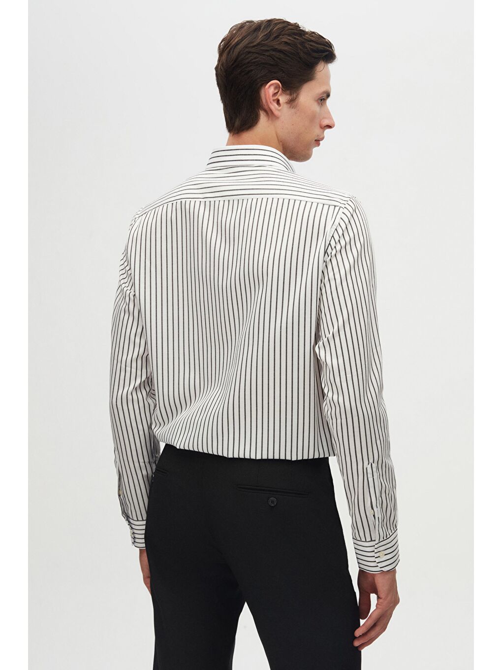 Slim Fit Siyah Çizgili Gömlek-5