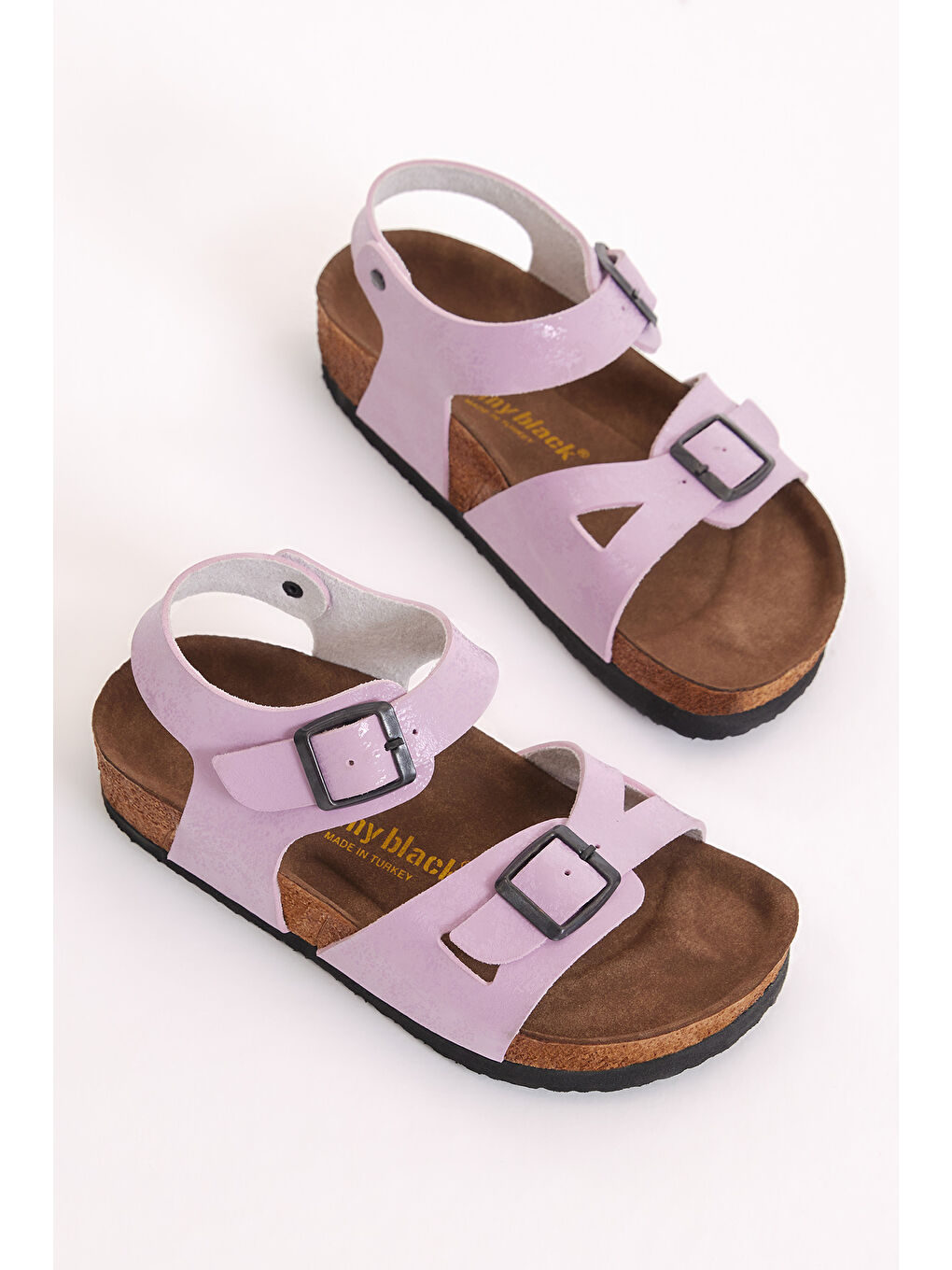 Çocuk Unisex Lila Rahat Kalıp Poli Taban Çift Tokalı Sandalet