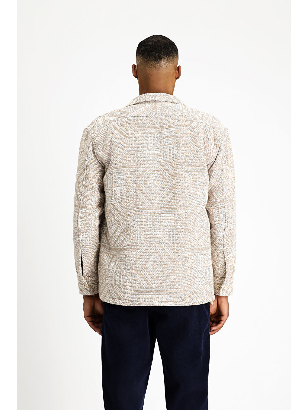 Bej Uzun Kol Oversize Desenli Kürklü Pamuklu Gömlek / Mont-5