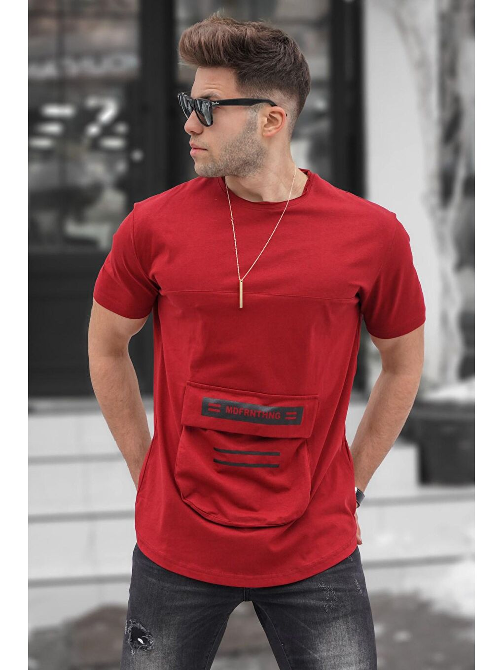 Baskılı Bordo %100 Pamuk Tişört 5359