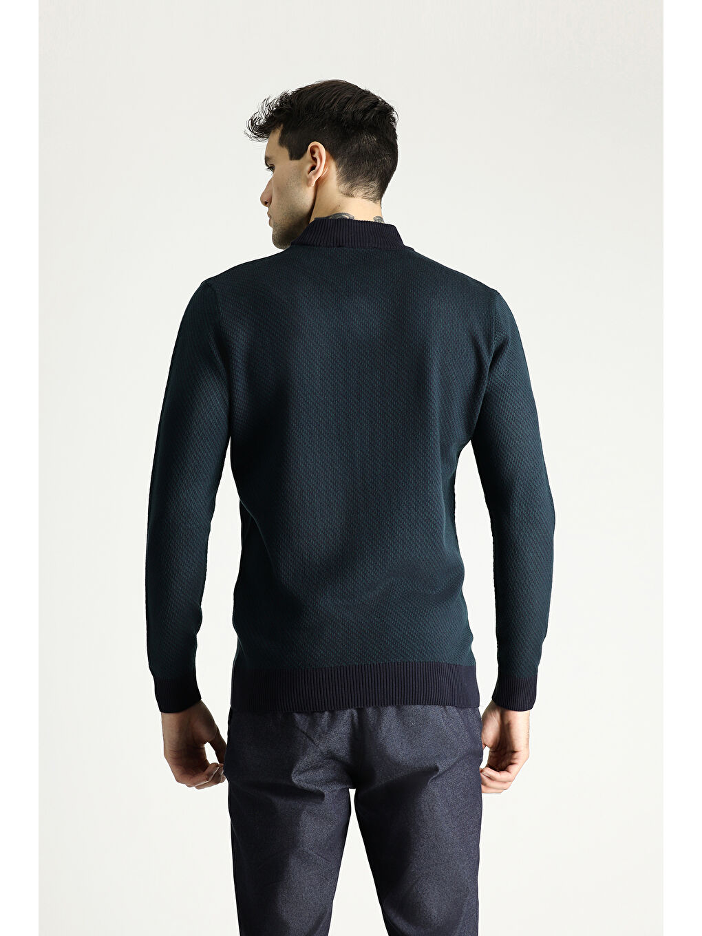 Lacivert Bato Yaka Slim Fit Dar Kesim Düz Triko Büyük Beden Kazak-3