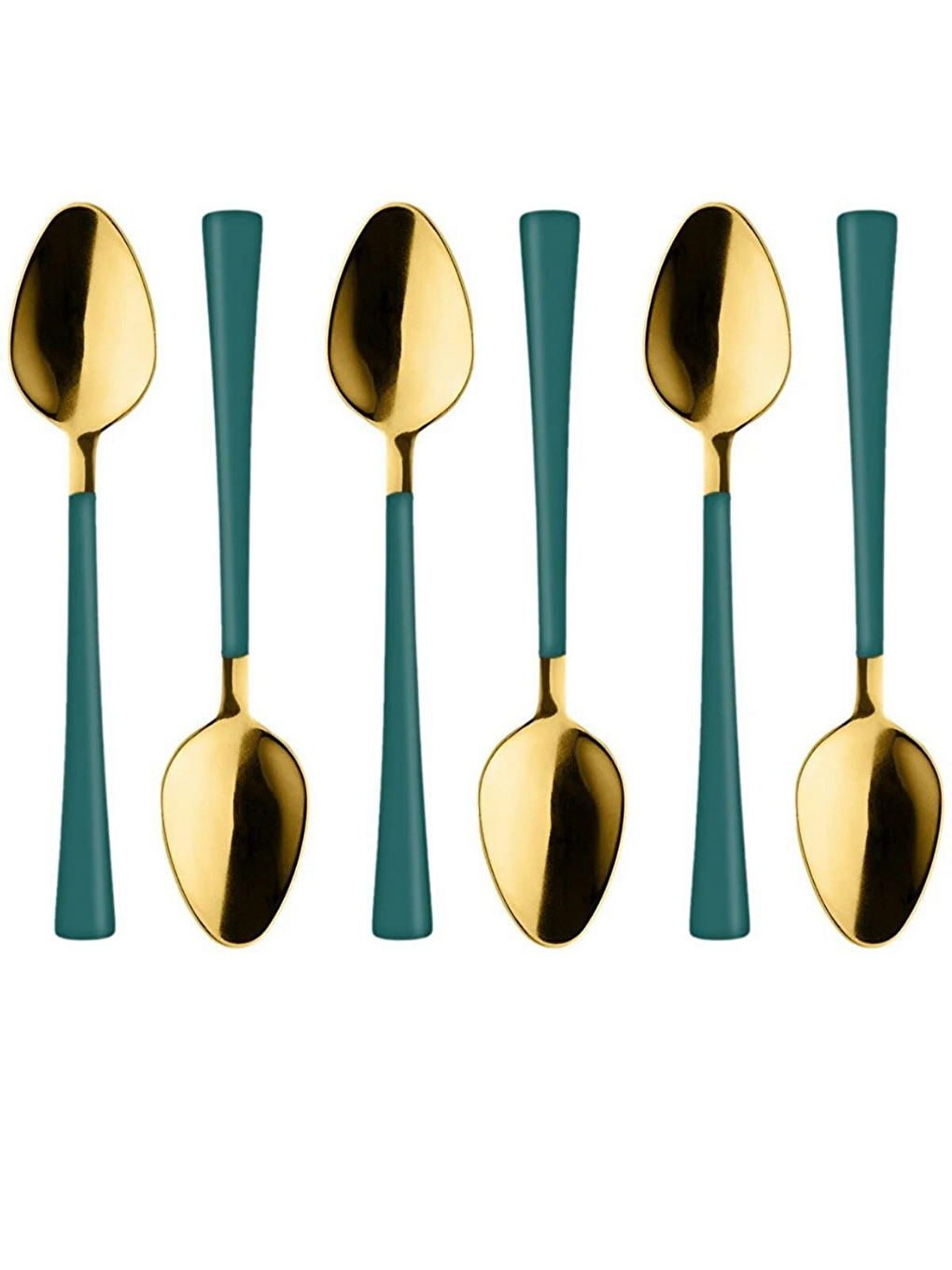 Mavi Parlak Gold Yeşil Çay ve Kahve Kaşığı 6 Adet-1