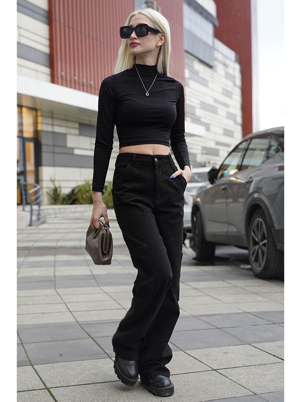 Siyah Straight Fit Kargo Pantolon MG1601-2