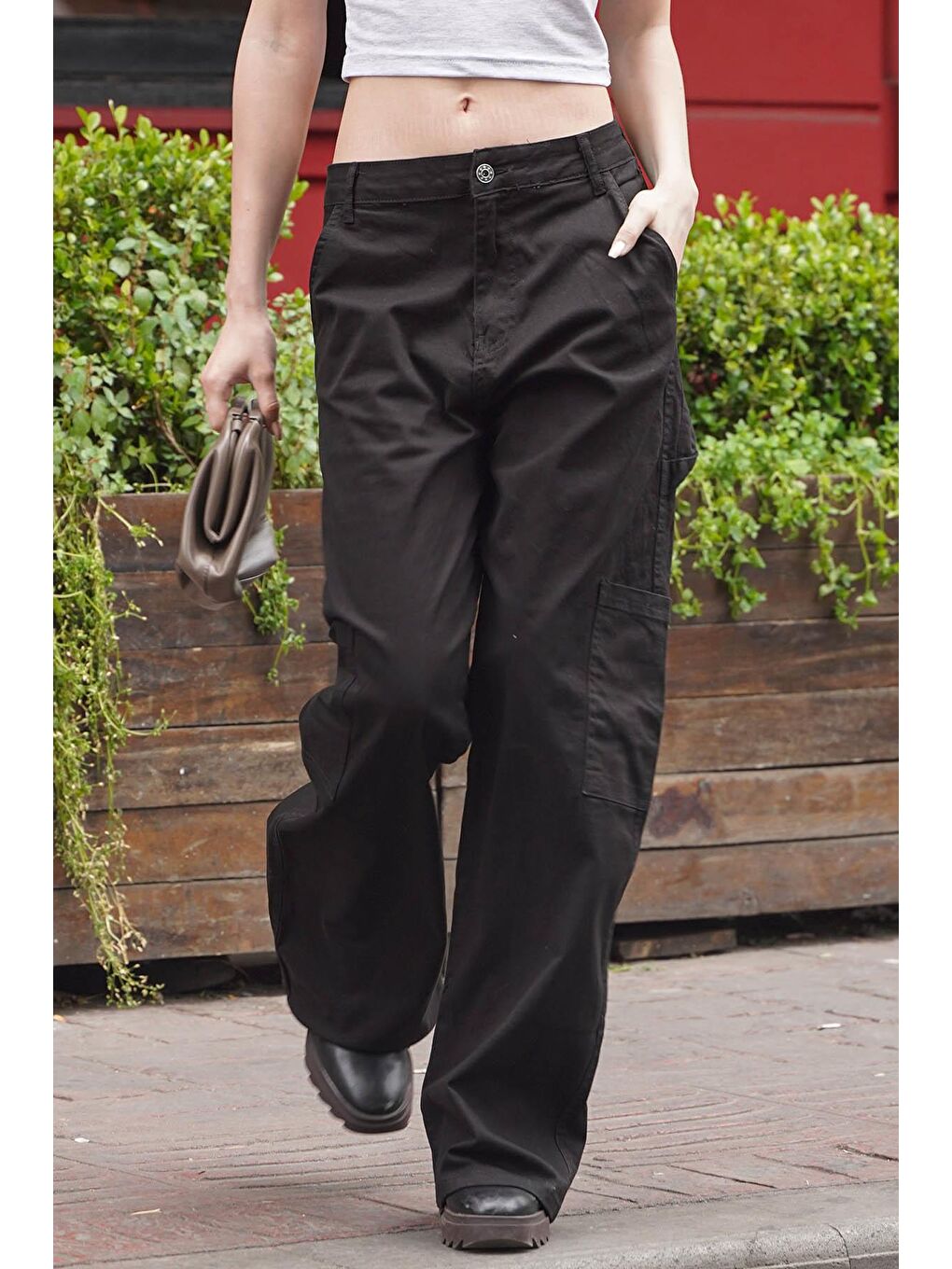 Siyah Straight Fit Kargo Pantolon MG1601-3