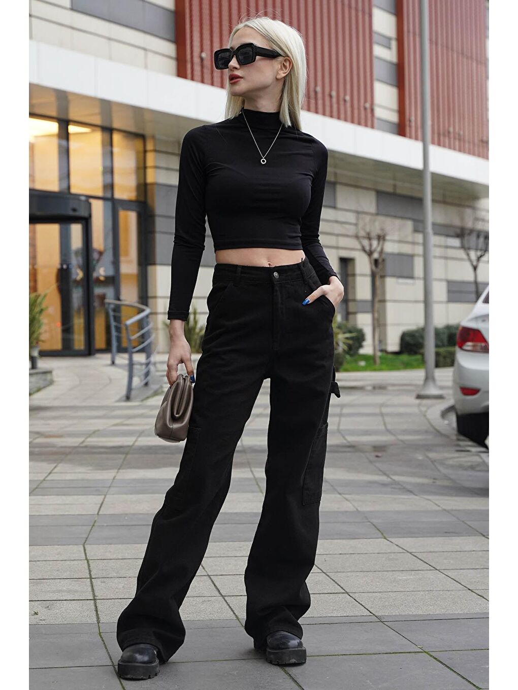 Siyah Straight Fit Kargo Pantolon MG1601-4