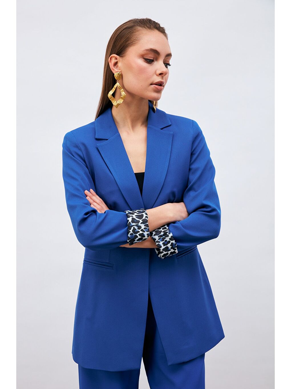 Mono Yaka Klasik Ceket - Sax Mavi-3