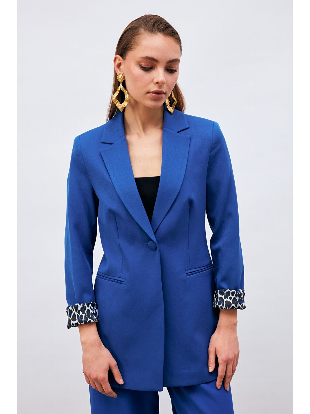 Mono Yaka Klasik Ceket - Sax Mavi-4