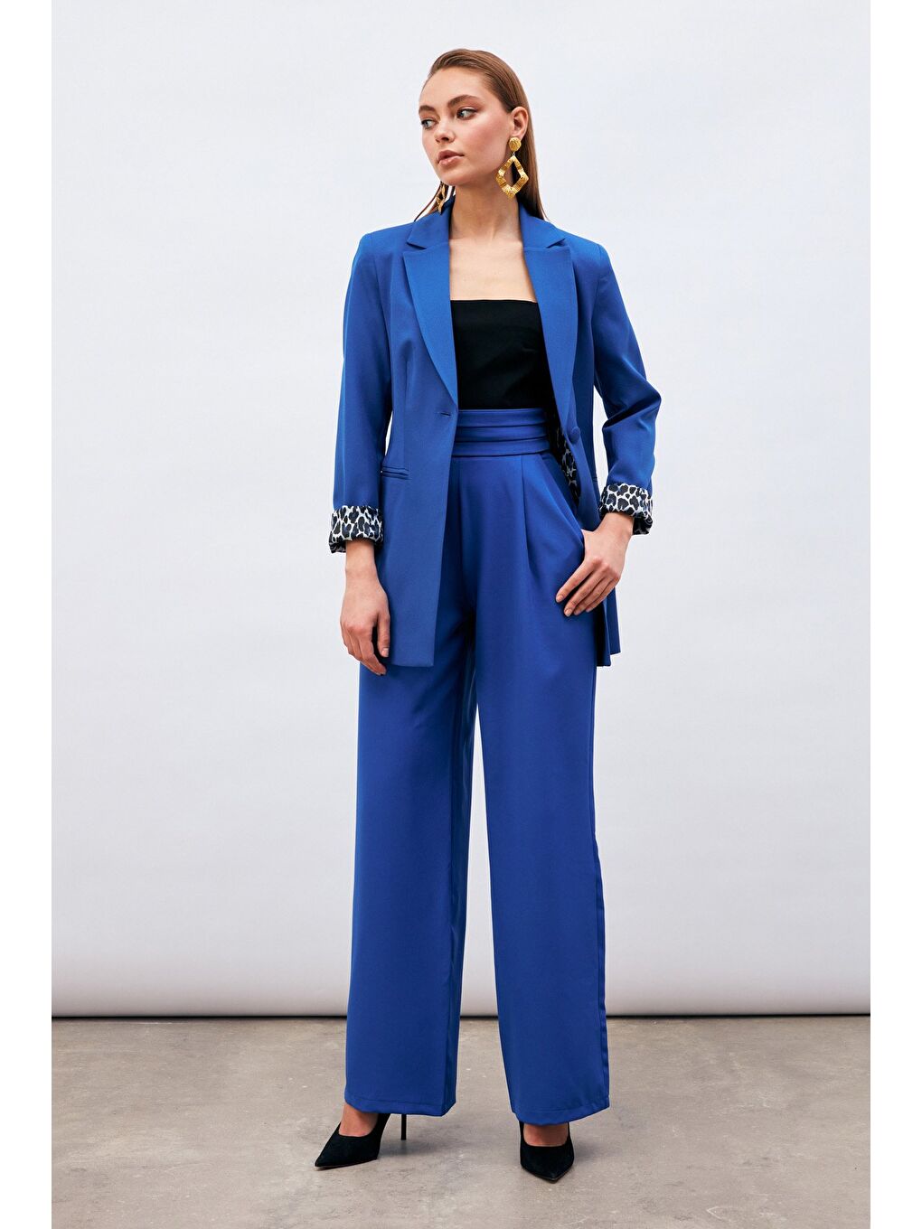 Mono Yaka Klasik Ceket - Sax Mavi-5