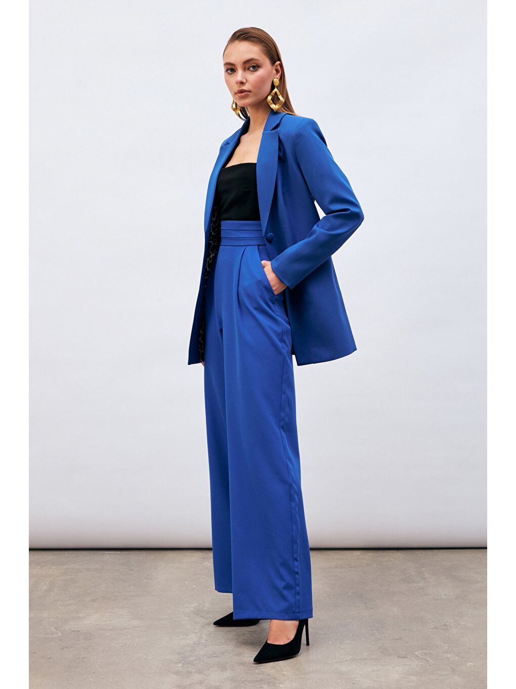 Mono Yaka Klasik Ceket - Sax Mavi-6