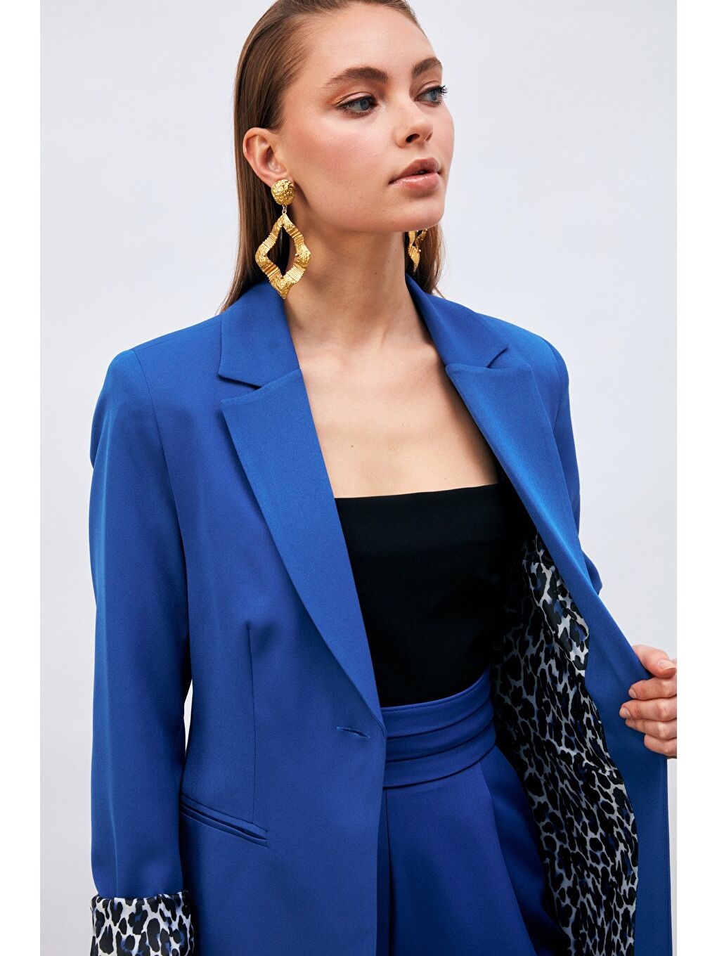 Mono Yaka Klasik Ceket - Sax Mavi-7