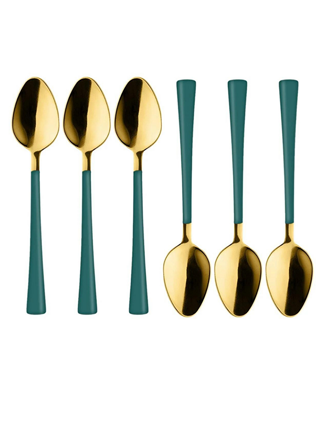 Mavi Parlak Gold Yeşil Çay ve Kahve Kaşığı 6 Adet-2