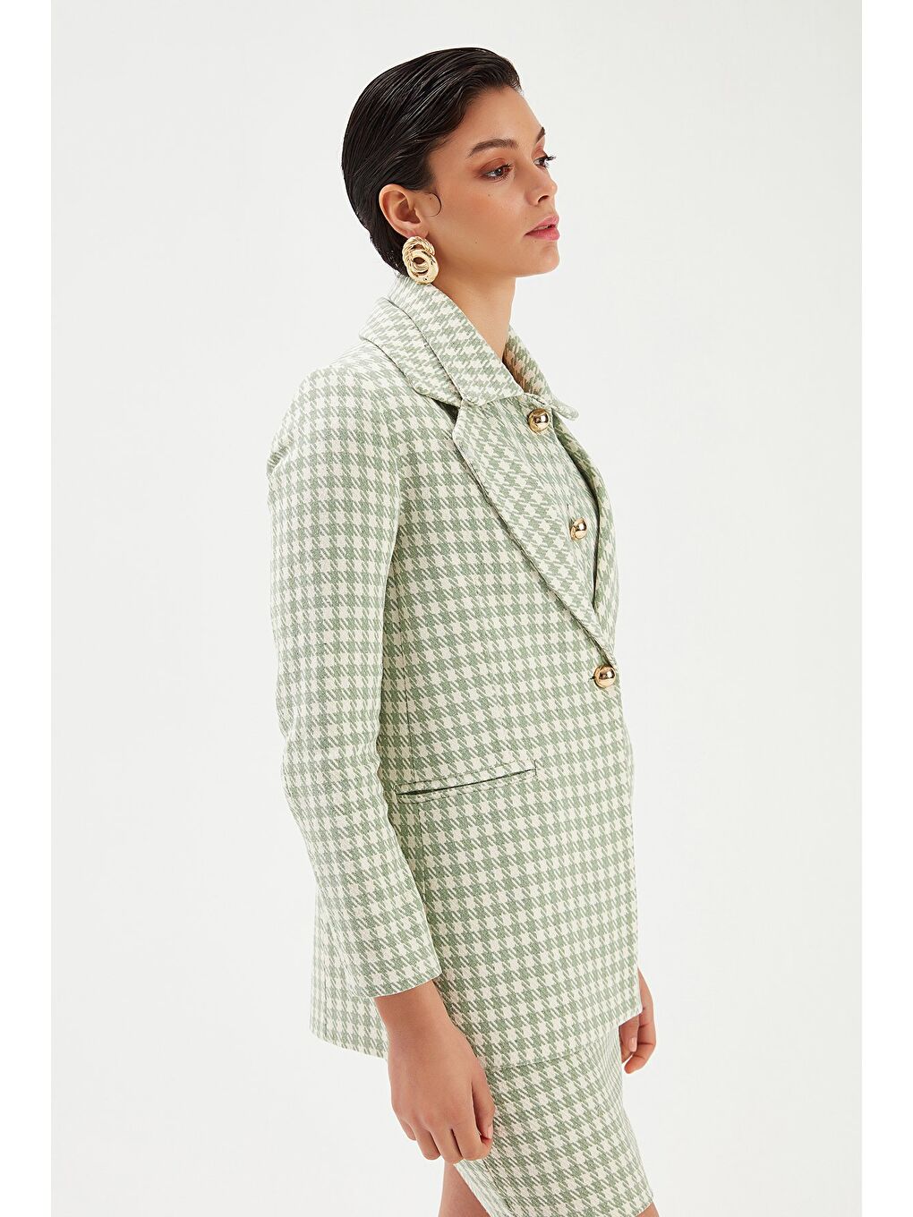 Kazayağı Desenli Ceket - Çağla Yeşili-1