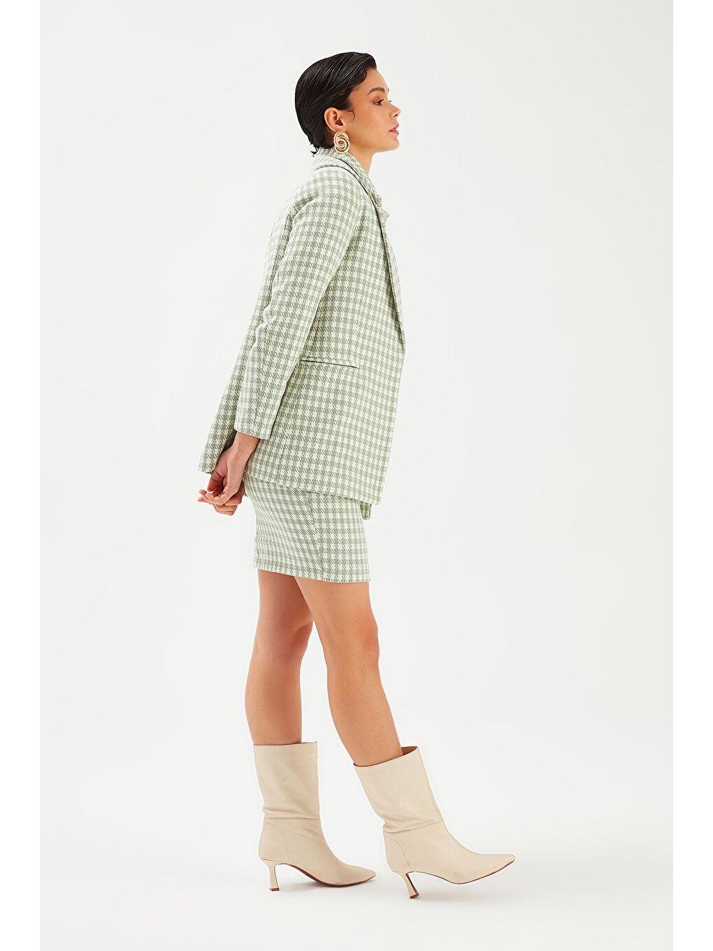 Kazayağı Desenli Ceket - Çağla Yeşili-4