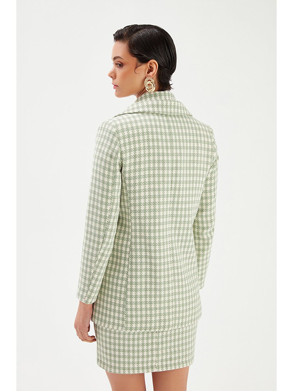 Kazayağı Desenli Ceket - Çağla Yeşili-5