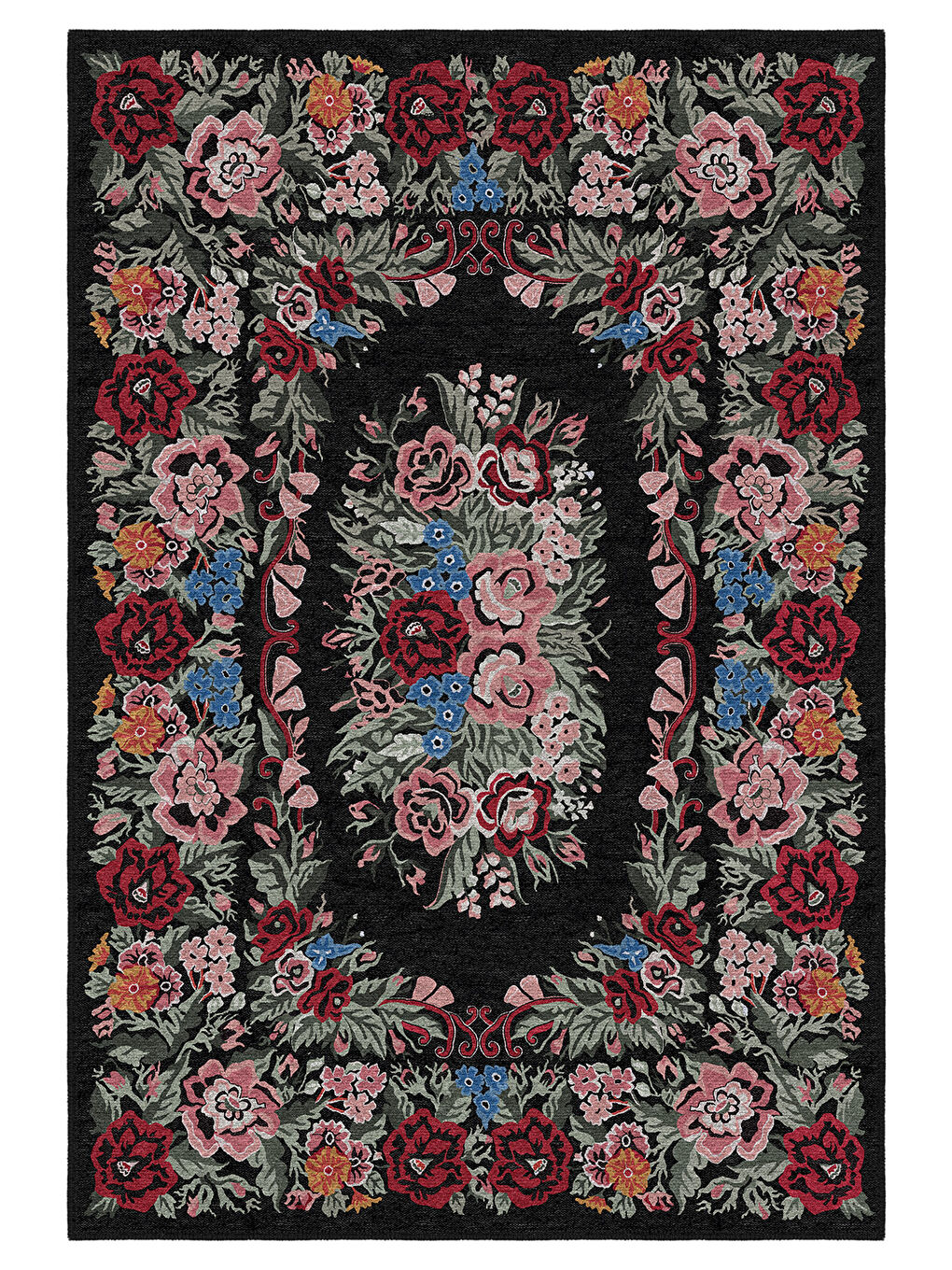 Siyah Dekoratif Özel Tasarım Yıkanabilir İnce Kaymaz Tabanlı Modern Halı KECE FR47