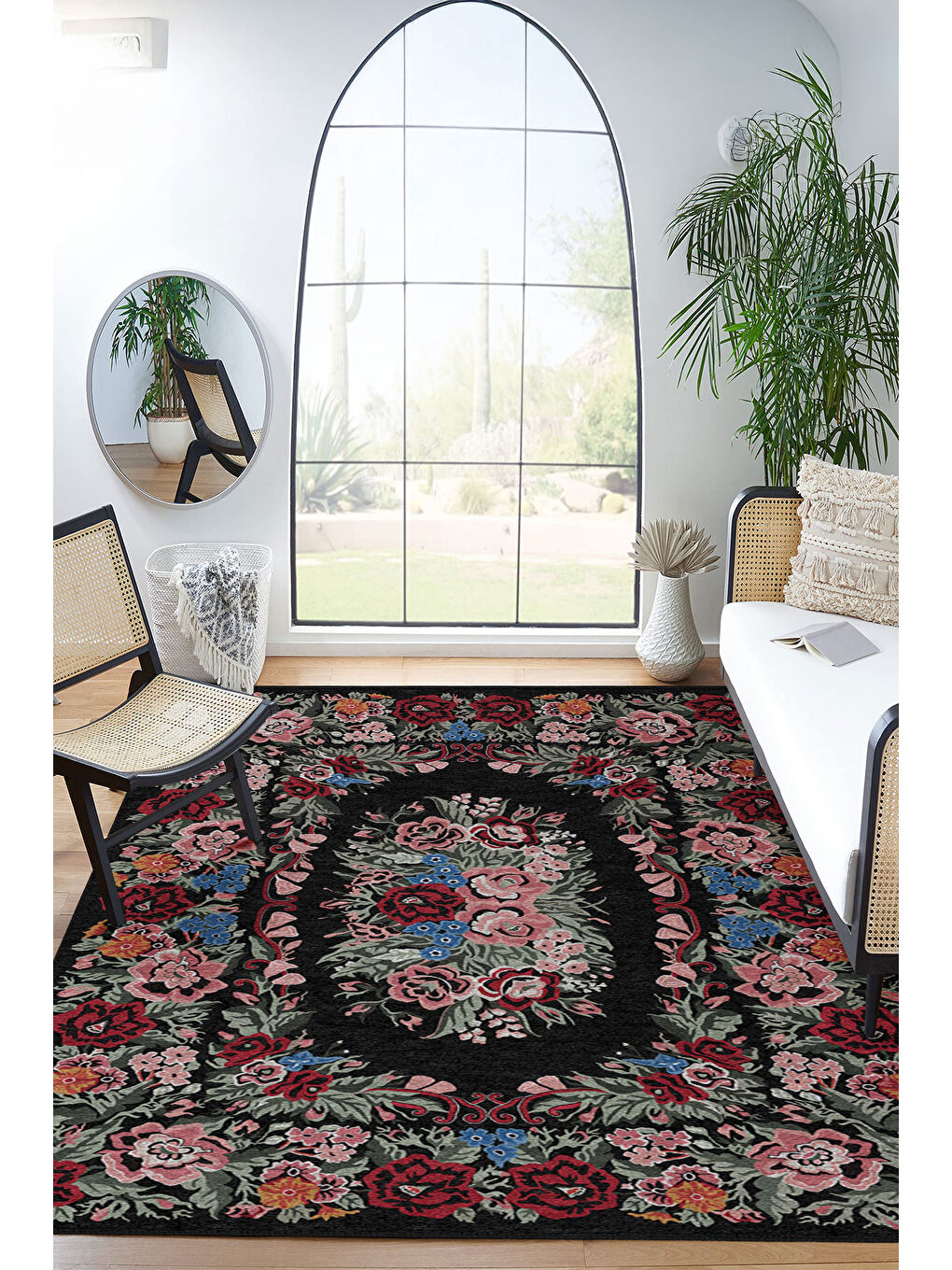 Siyah Dekoratif Özel Tasarım Yıkanabilir İnce Kaymaz Tabanlı Modern Halı KECE FR47-1