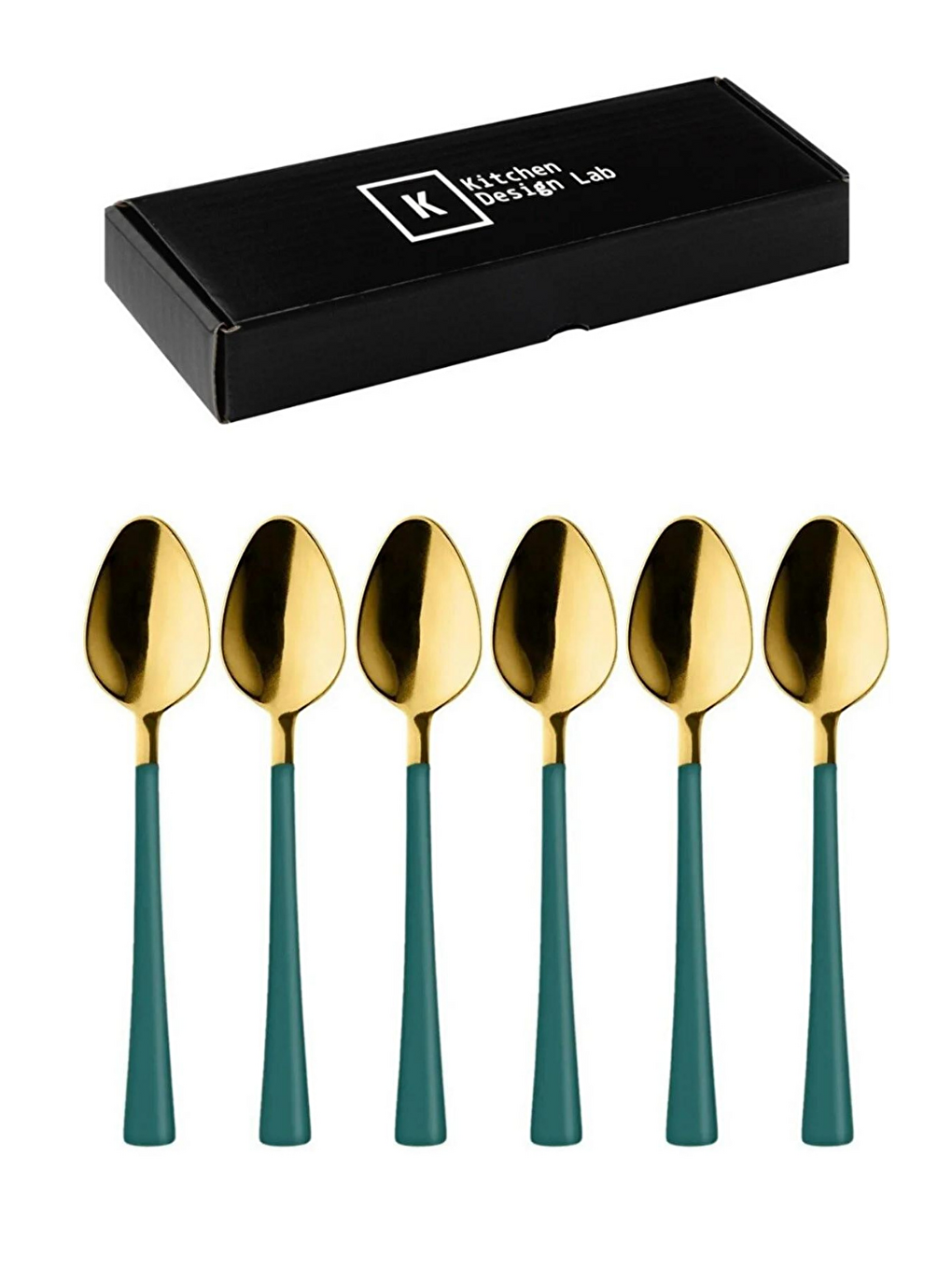 Mavi Parlak Gold Yeşil Çay ve Kahve Kaşığı 6 Adet-3