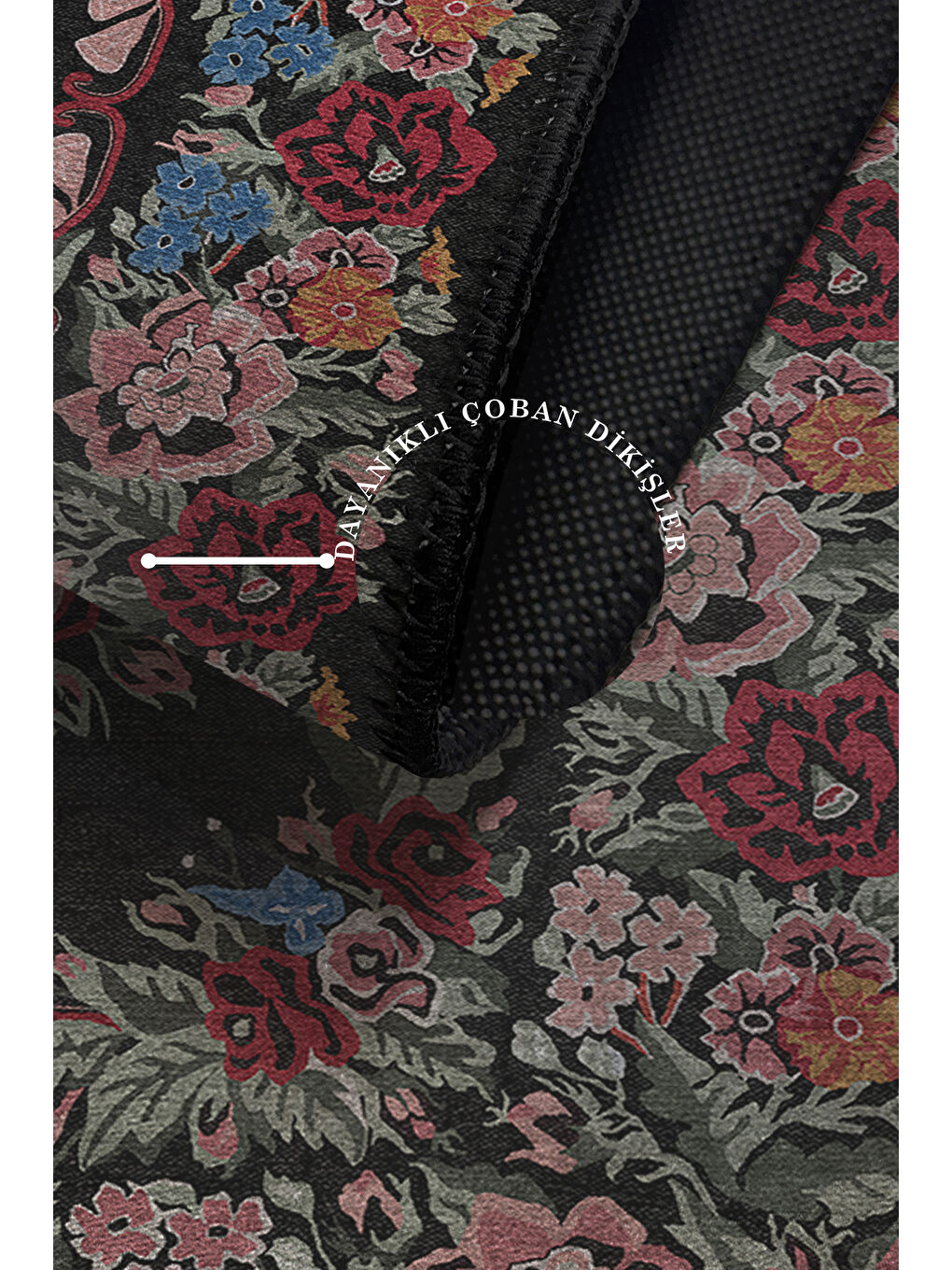 Siyah Dekoratif Özel Tasarım Yıkanabilir İnce Kaymaz Tabanlı Modern Halı KECE FR47-3