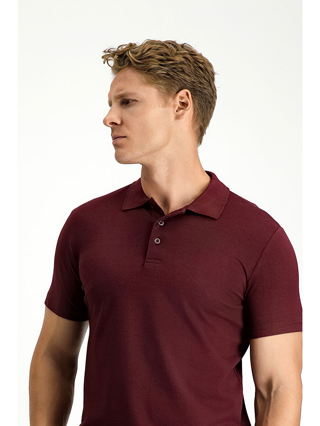 Bordo Slim Fit Dar Kesim Pamuklu Polo Yaka Tişört-2