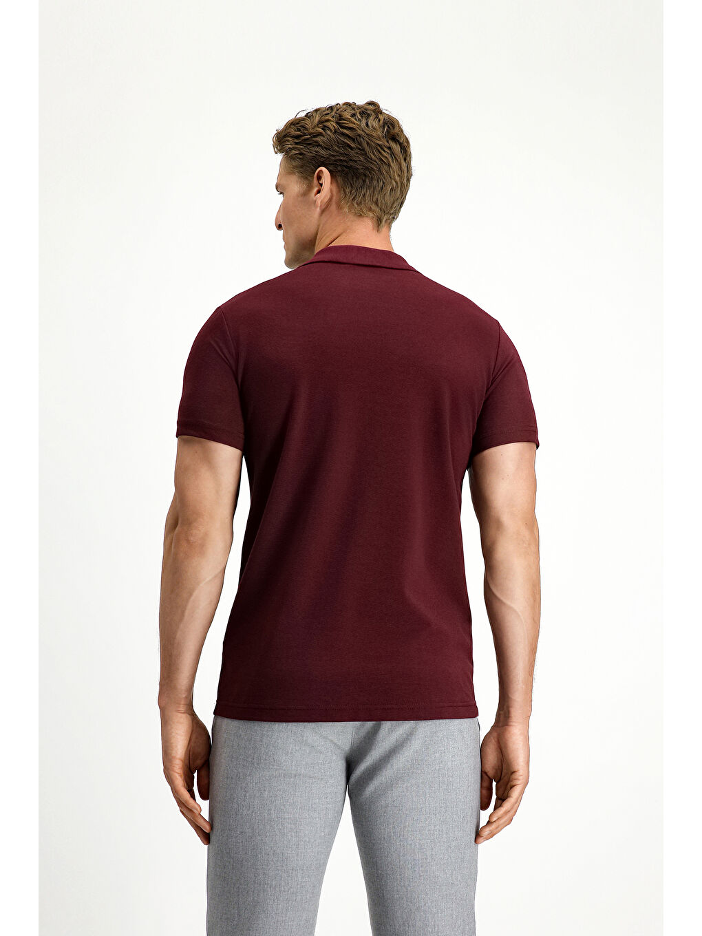 Bordo Slim Fit Dar Kesim Pamuklu Polo Yaka Tişört-3