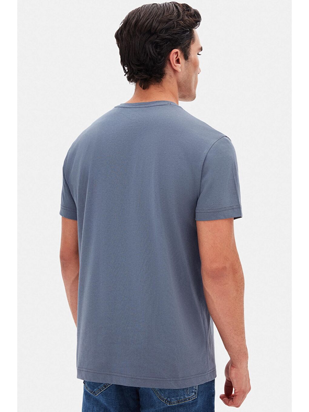 Gri Oversize Füme Bisiklet Yaka %100 Pamuk Tişört-3