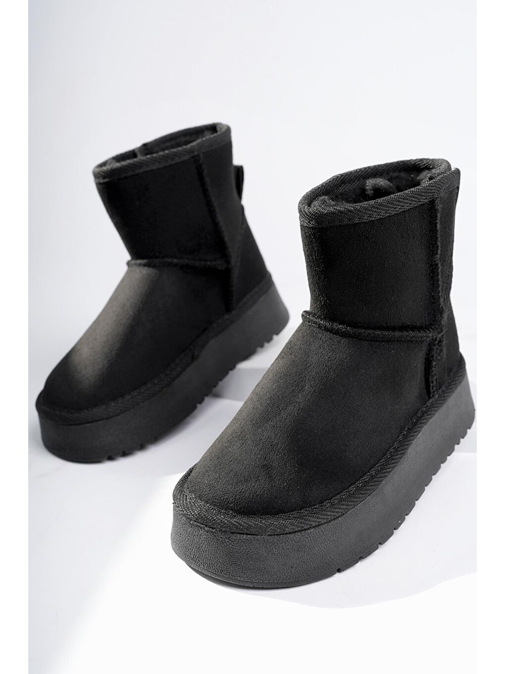 Siyah MİXS Kalın Taban İçi Tüylü Cırtlı Günlük Mini Çocuk Bot-1