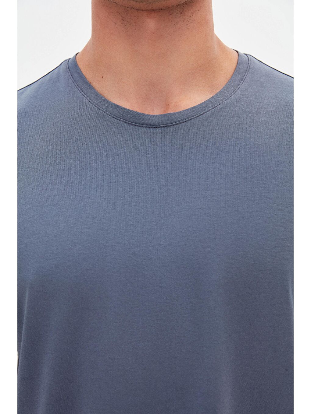 Gri Oversize Füme Bisiklet Yaka %100 Pamuk Tişört-5