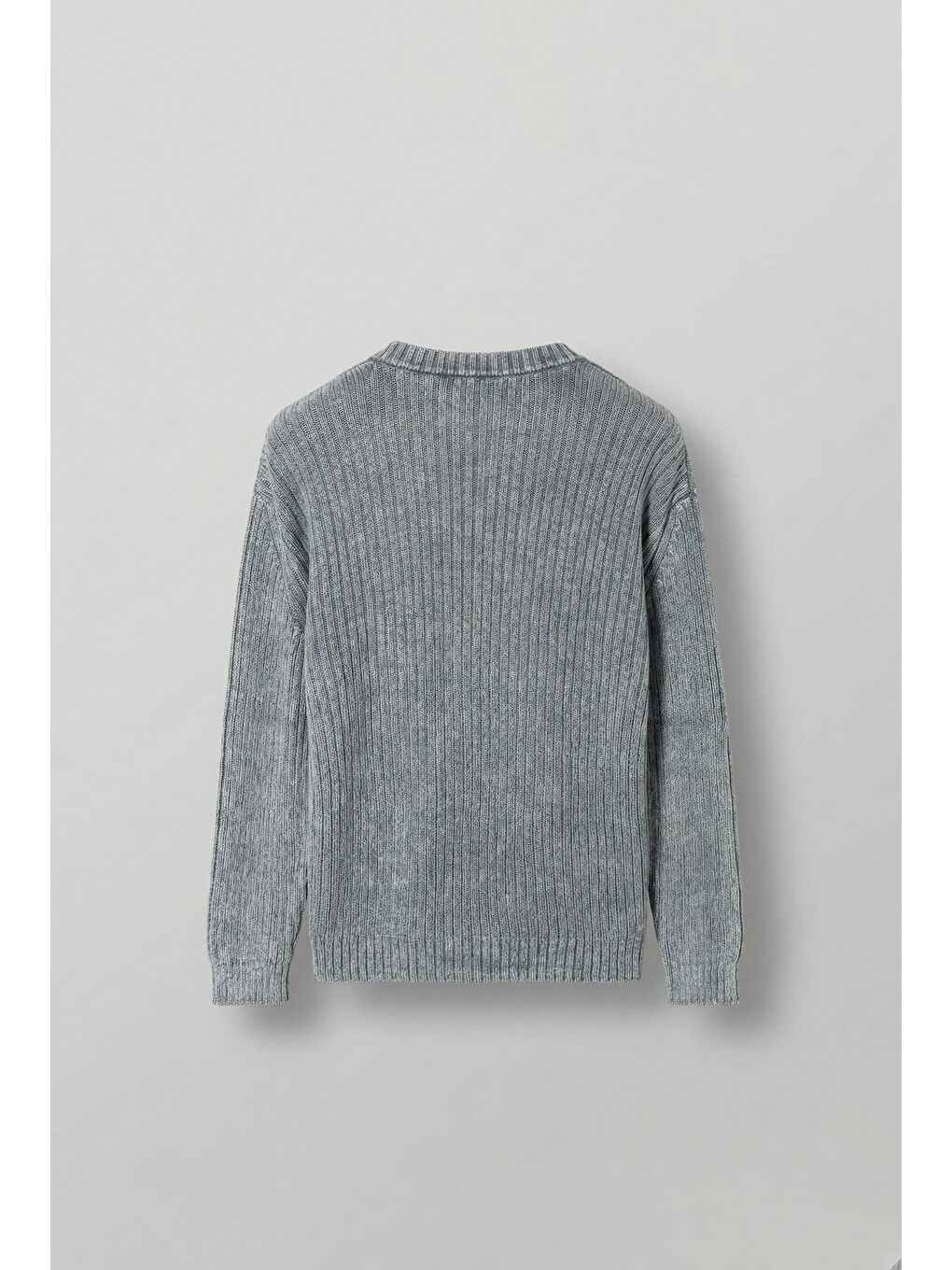 Erkek Oversize Yıkamalı Efektli Basic Kazak Gri-1