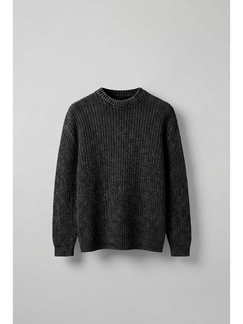 Erkek Oversize Yıkamalı Efektli Basic Kazak Siyah