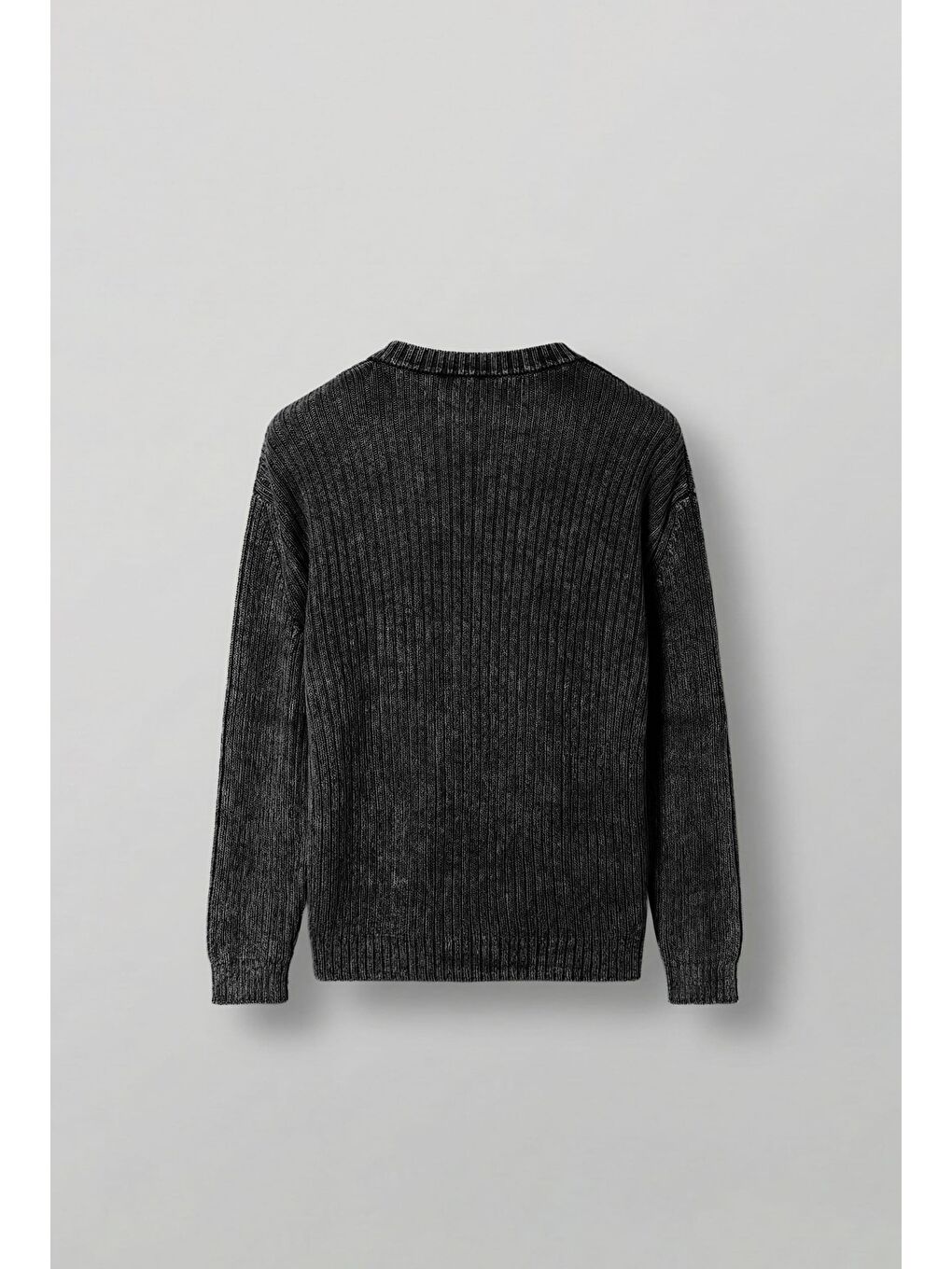 Erkek Oversize Yıkamalı Efektli Basic Kazak Siyah-1