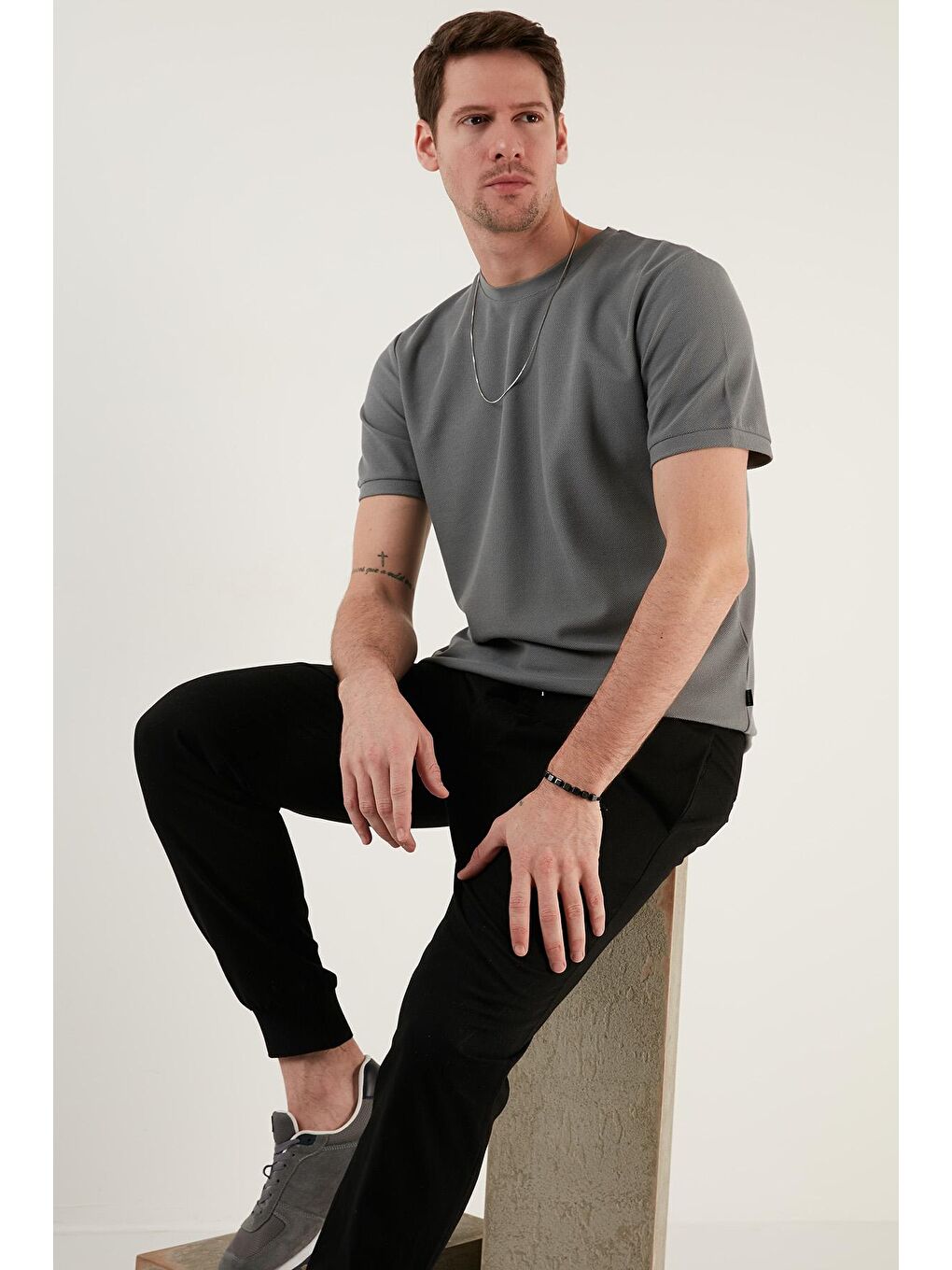 Haki Pamuklu Bisiklet Yaka Basic T Shirt 5902387