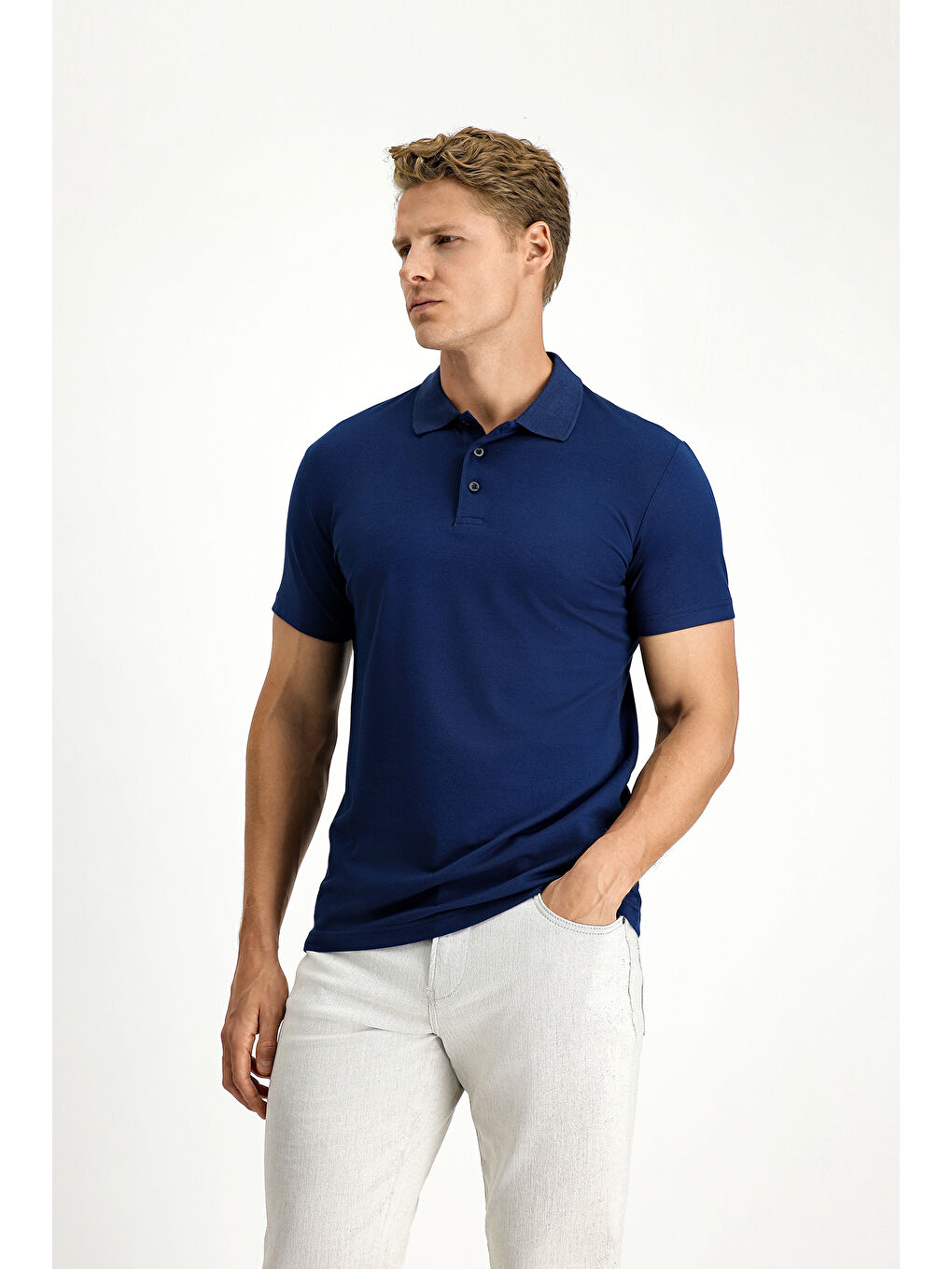 Lacivert Slim Fit Dar Kesim Pamuklu Polo Yaka Tişört-2