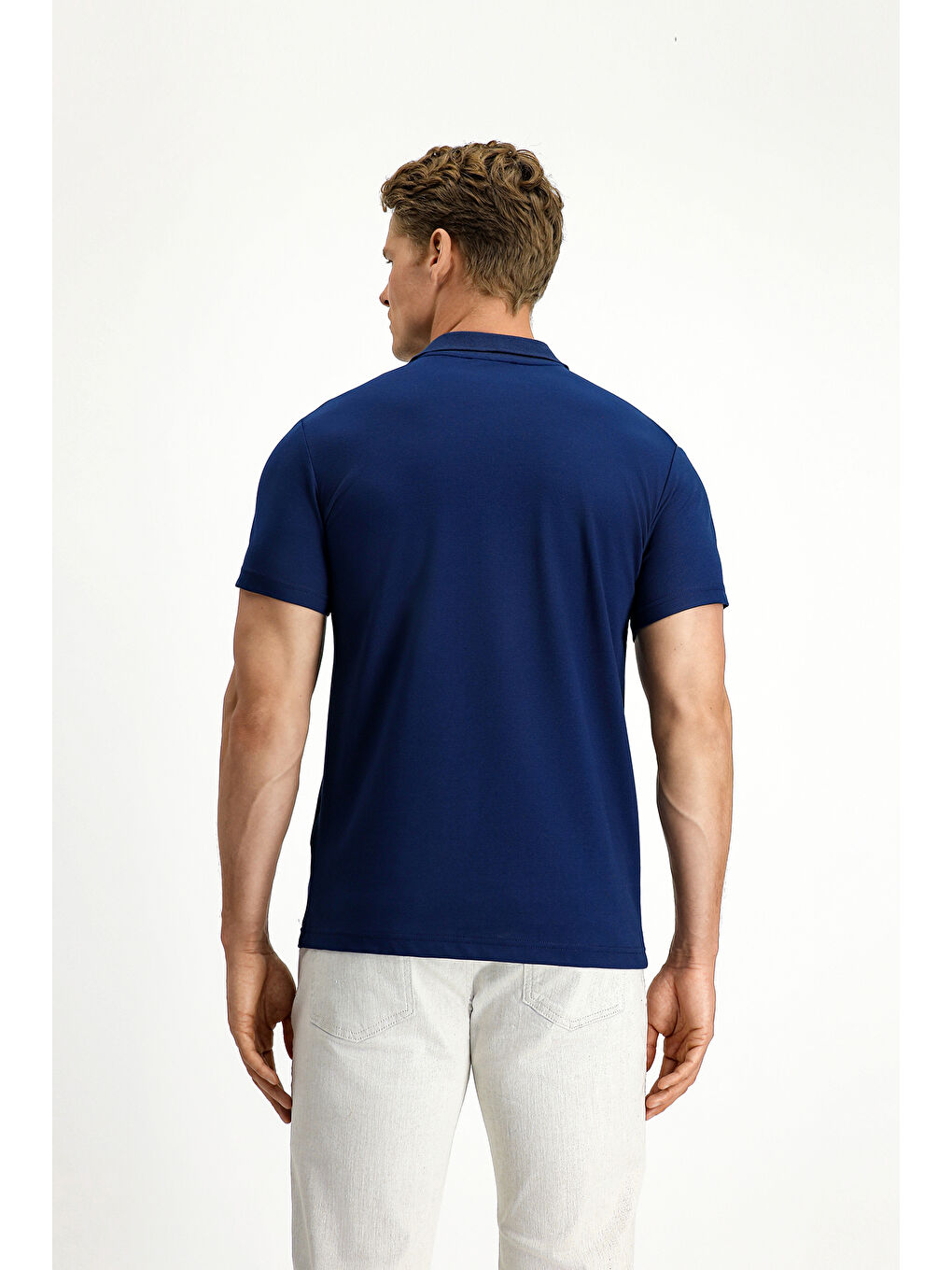 Lacivert Slim Fit Dar Kesim Pamuklu Polo Yaka Tişört-3