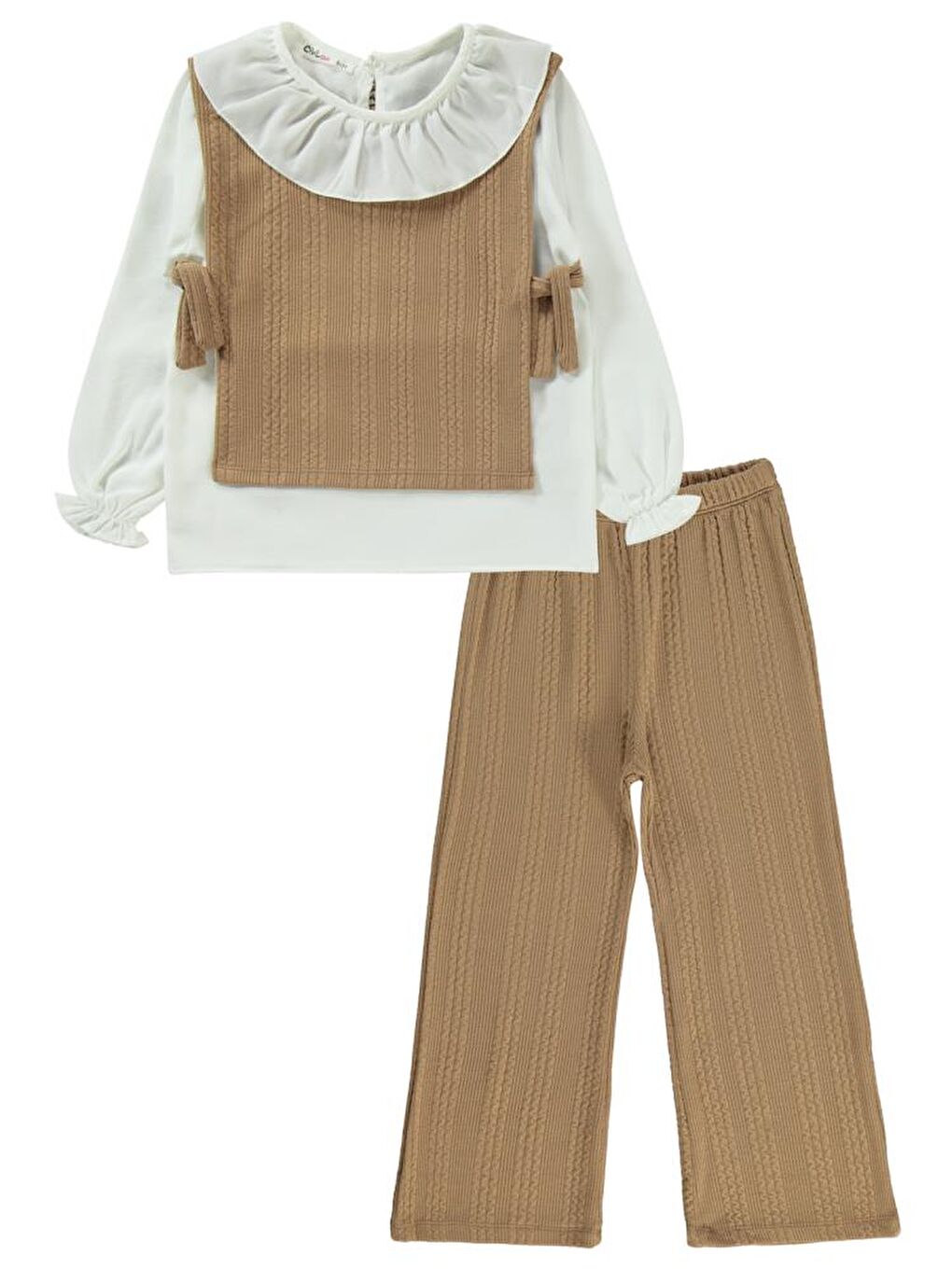 Girls Örgü Desenli 6-9 Yaş Takım - Bej 6-7 Yaş-1