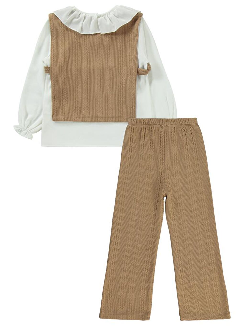 Girls Örgü Desenli 6-9 Yaş Takım - Bej 6-7 Yaş-2