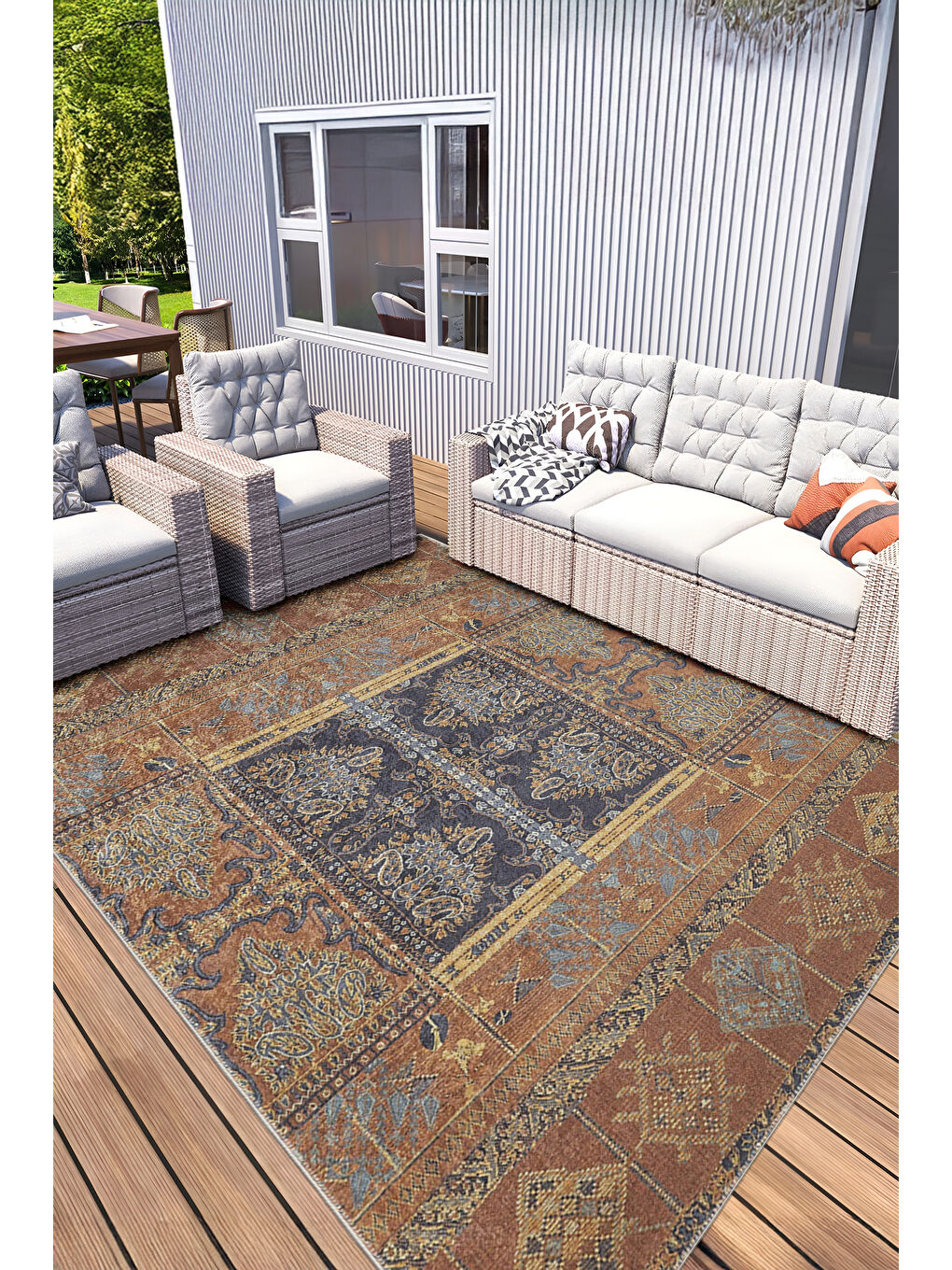 Kahverengi Pamuk Taban Yıkanabilir Kaydırmaz Taban Modern Halı 160 x 230 cm-2