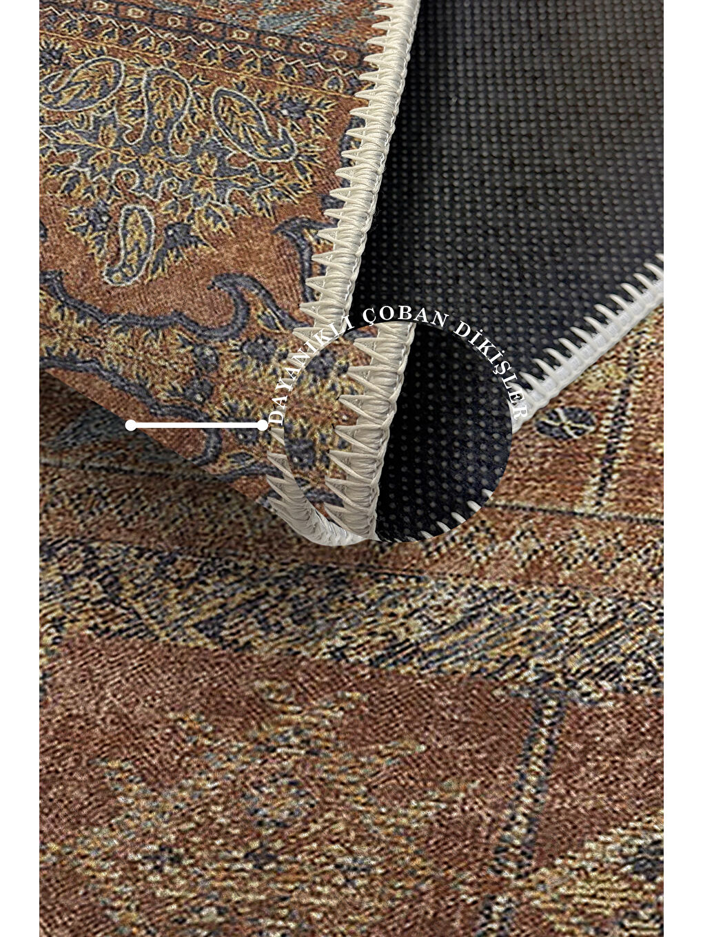 Kahverengi Pamuk Taban Yıkanabilir Kaydırmaz Taban Modern Halı 160 x 230 cm-3